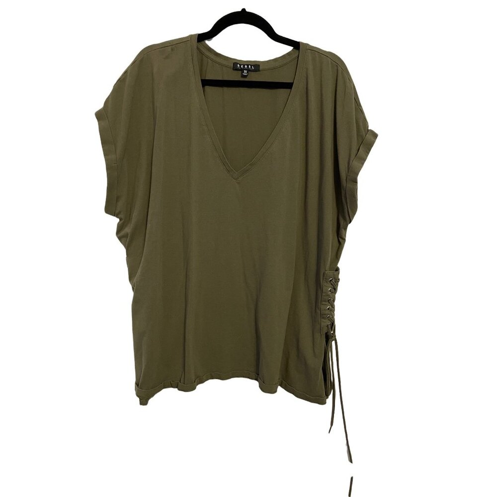 REBEL WILSON x ANGELS Olive Side Lace-Up‎ Corset V-Neck Tee Top 3x